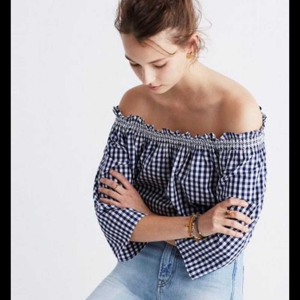 Madewell off the shoulder gingham top